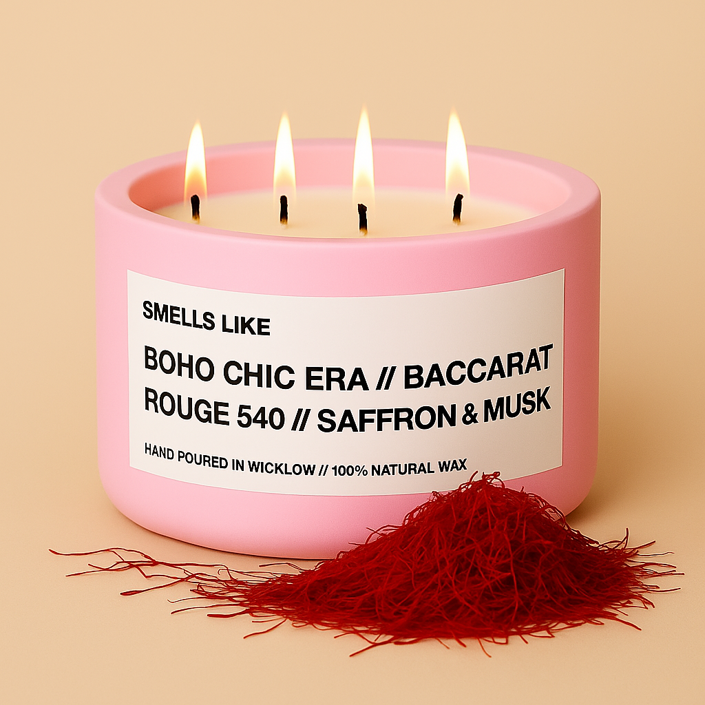 Smells Like Baccarat Rouge 540 Inspired Large Scented Candle - Baby Pink Ceramic Candle - hand-poured candle - 100% natural Rapeseed candle wax, Coconut candle wax & Beeswax Candle wax - Made in Wicklow Ireland