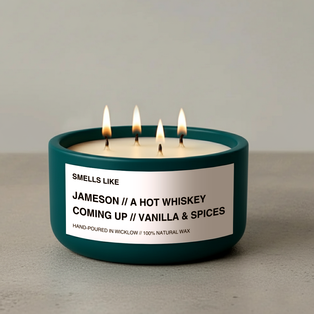 Smells Like Jameson Irish Whiskey Large Scented Candle - Teal Ceramic Candle – vanilla , sherry and spices - 100% natural Rapeseed candle wax, Coconut candle wax & Beeswax Candle wax -Made in Wicklow Ireland