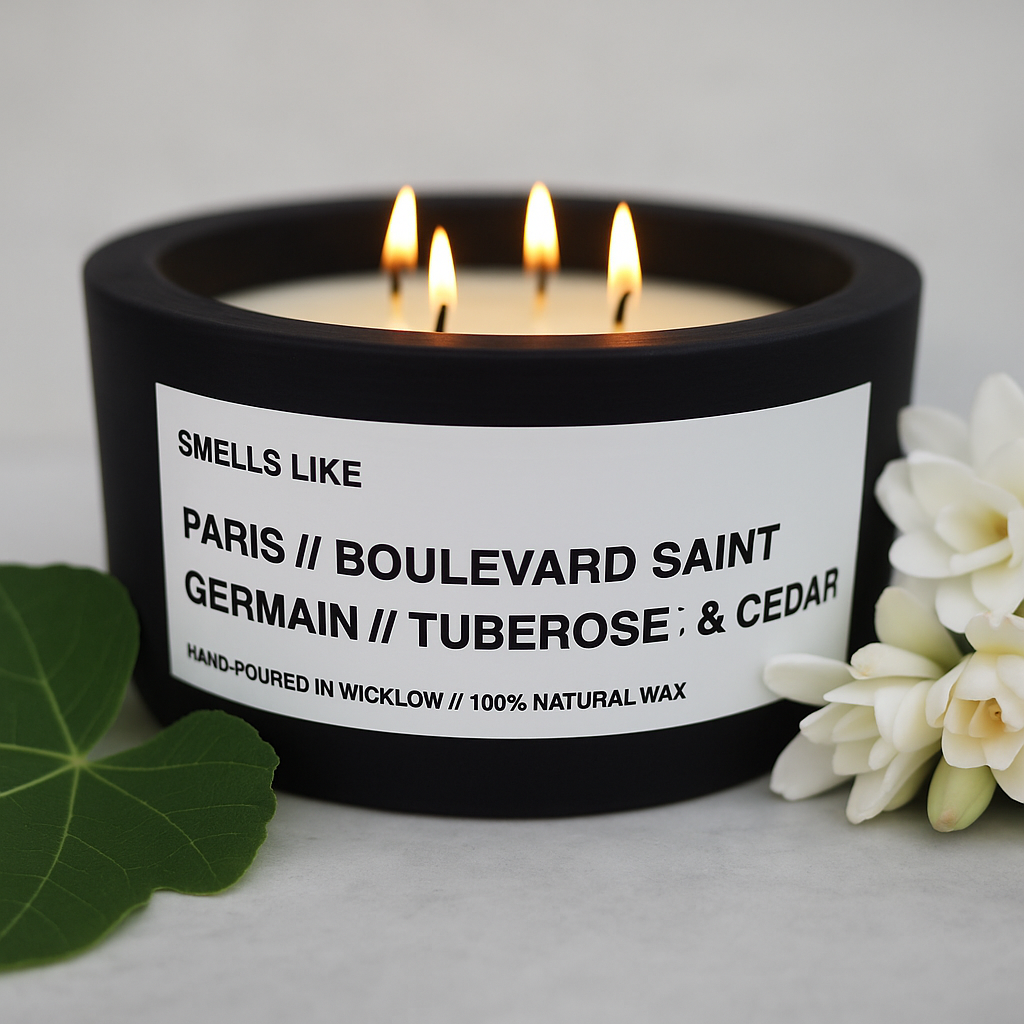 Smells Like Diptyque Saint Germain Inspired Large Scented Candle - Matt Black Ceramic Candle – bergamot, black pepper and musk - 100% natural Rapeseed candle wax, Coconut candle wax & Beeswax Candle wax -Made in Wicklow Ireland