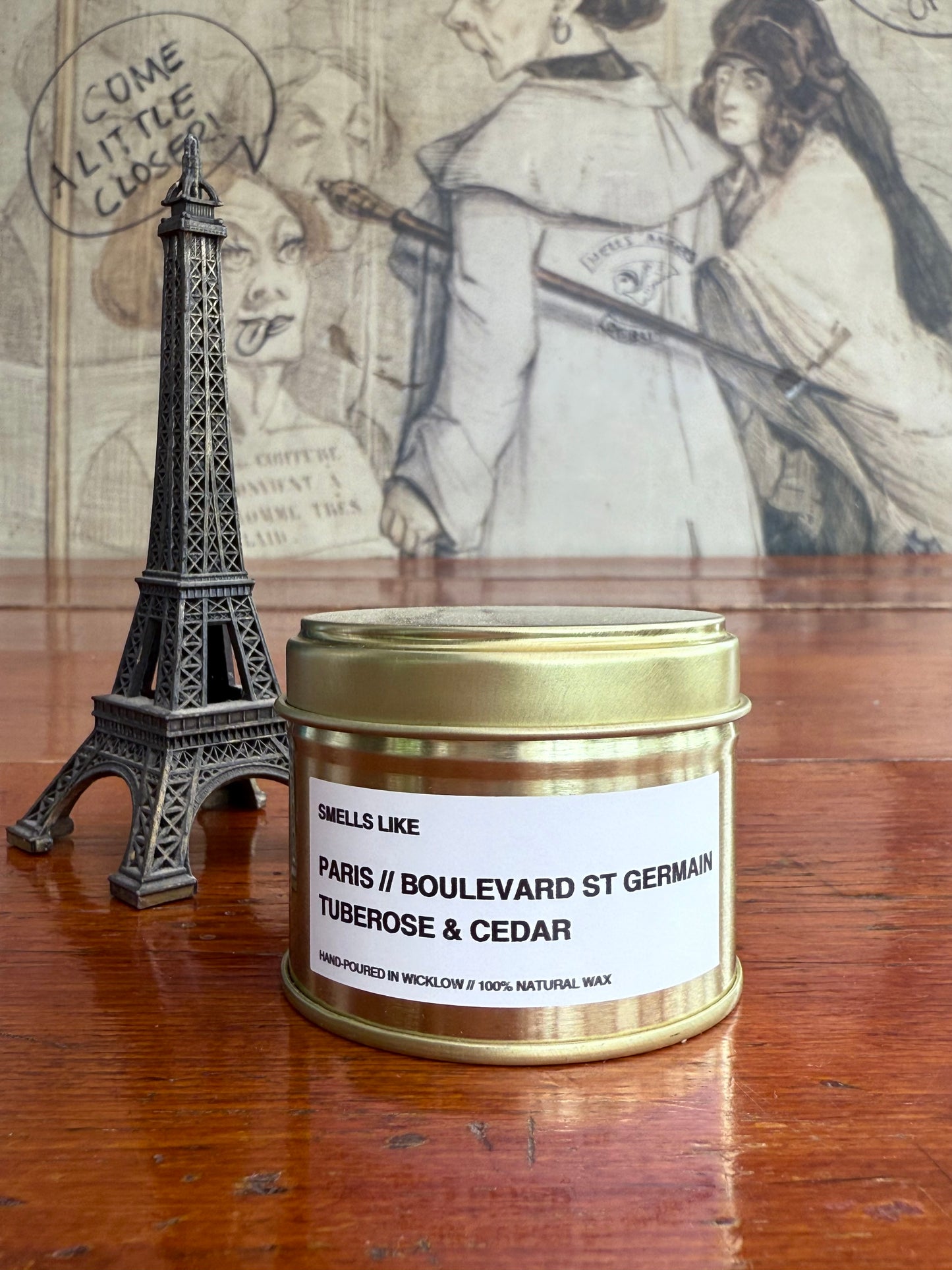 Smells Like Diptyque Saint Germain Dupe Scented Candle – Gold Tin Candle - hand-poured candle - 100% natural Rapeseed Candle Wax, Coconut Candle Wax & Beeswax Candle Wax -Made in Wicklow Ireland
