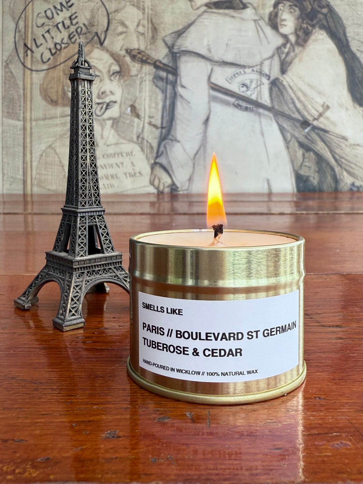 Smells Like Diptyque Saint Germain Dupe Scented Candle – Gold Tin Candle - hand-poured candle - 100% natural Rapeseed Candle Wax, Coconut Candle Wax & Beeswax Candle Wax -Made in Wicklow Ireland