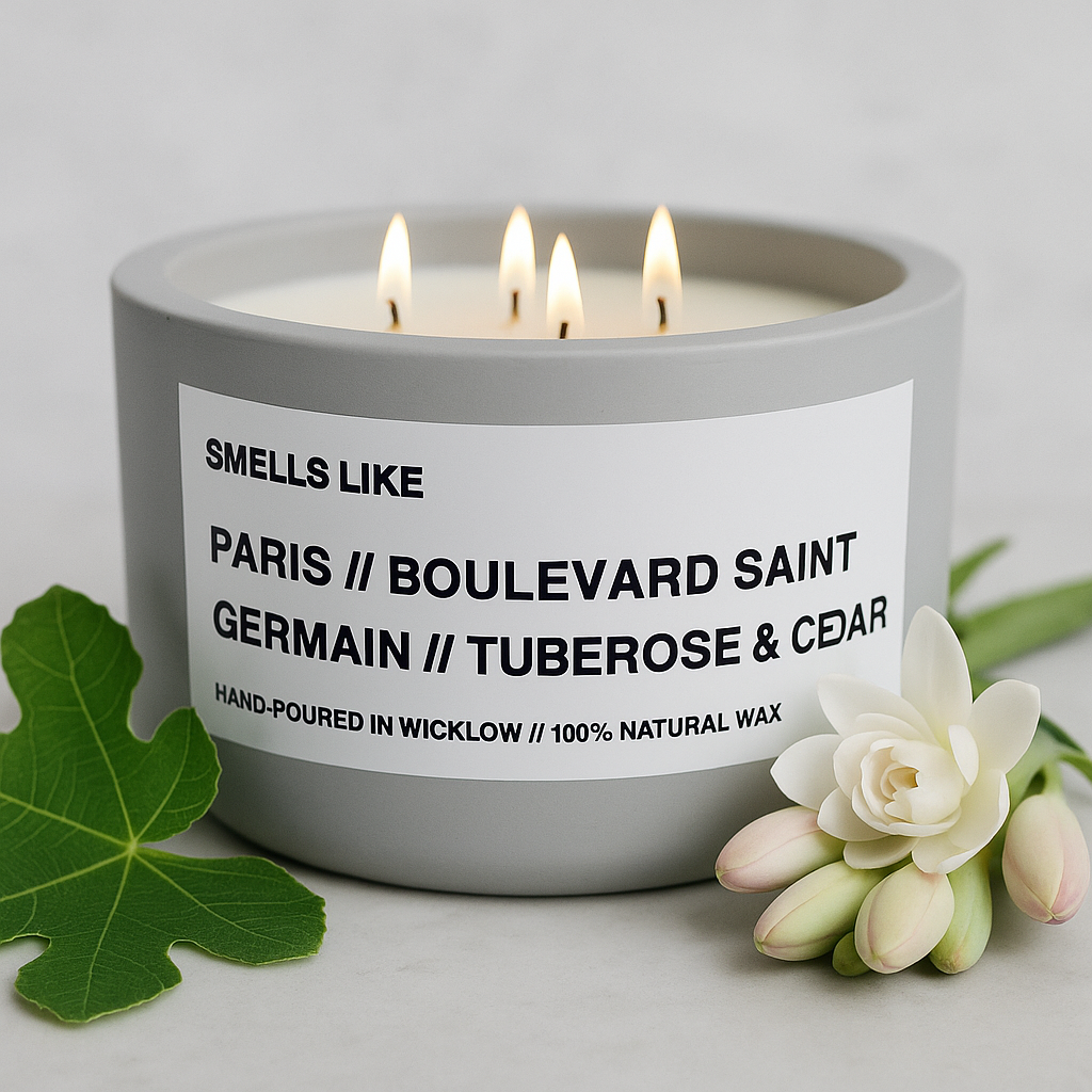 Smells Like Diptyque Saint Germain Inspired Large Scented Candle - Light Grey Ceramic Candle – bergamot, black pepper and musk - 100% natural Rapeseed candle wax, Coconut candle wax & Beeswax Candle wax -Made in Wicklow Ireland
