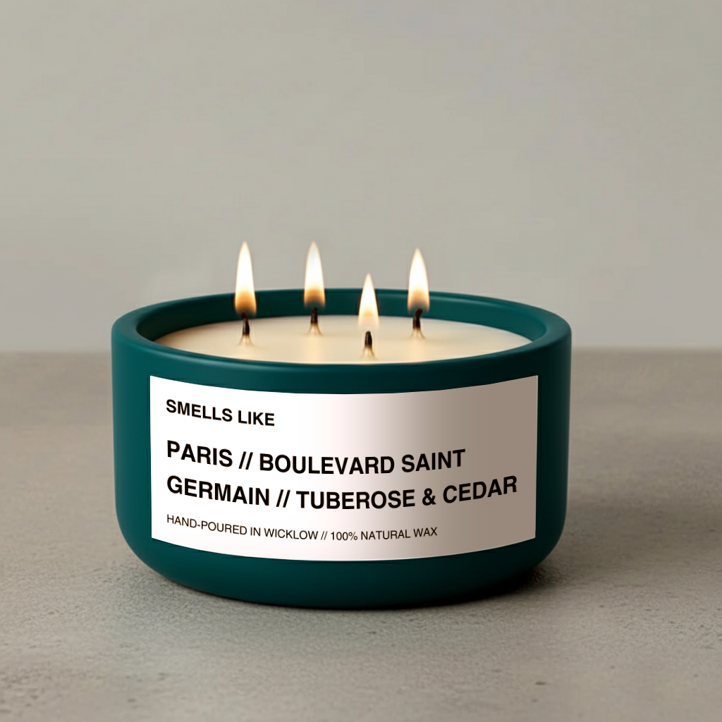 Smells Like Diptyque Saint Germain Inspired Large Scented Candle - Teal Ceramic Candle – bergamot, black pepper and musk - 100% natural Rapeseed candle wax, Coconut candle wax & Beeswax Candle wax -Made in Wicklow Ireland