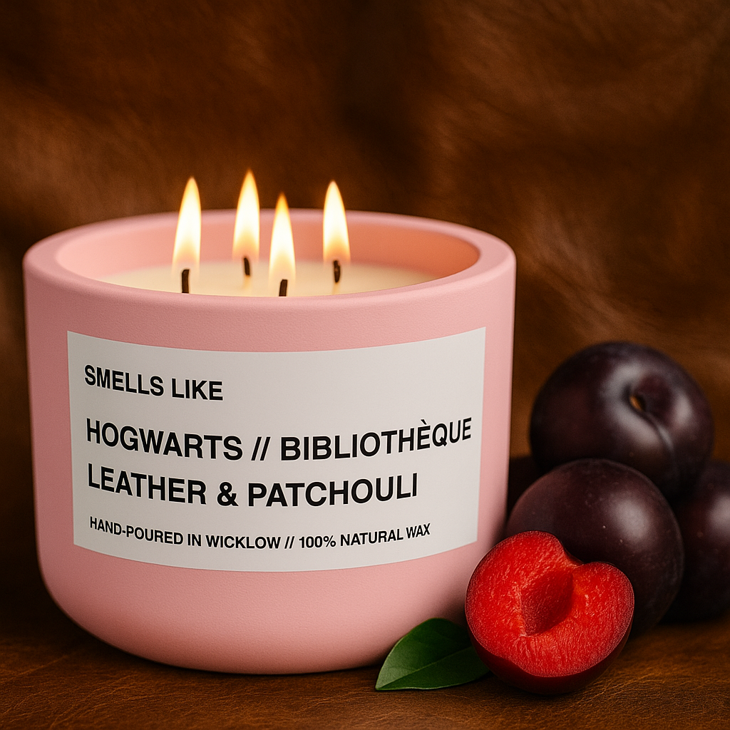 Smells Like Byredo Bibliotheque Dupe Large Scented Candle - Pink Ceramic Candle - distressed leather and wild patchouli - 100% natural Rapeseed candle wax, Coconut candle wax & Beeswax Candle wax -Made in Wicklow Ireland
