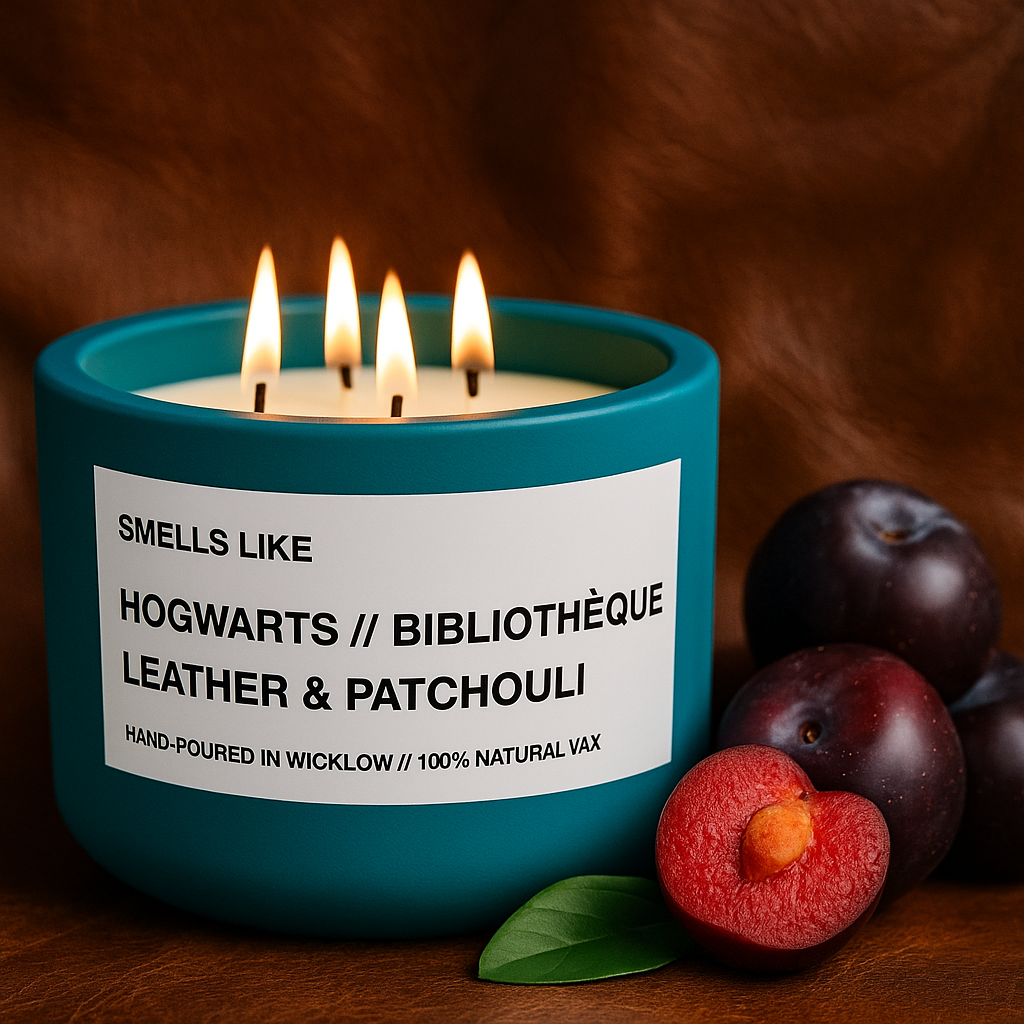 Smells Like Byredo Bibliotheque Dupe Large Scented Candle - Teal Ceramic Candle - distressed leather and wild patchouli - 100% natural Rapeseed candle wax, Coconut candle wax & Beeswax Candle wax -Made in Wicklow Ireland