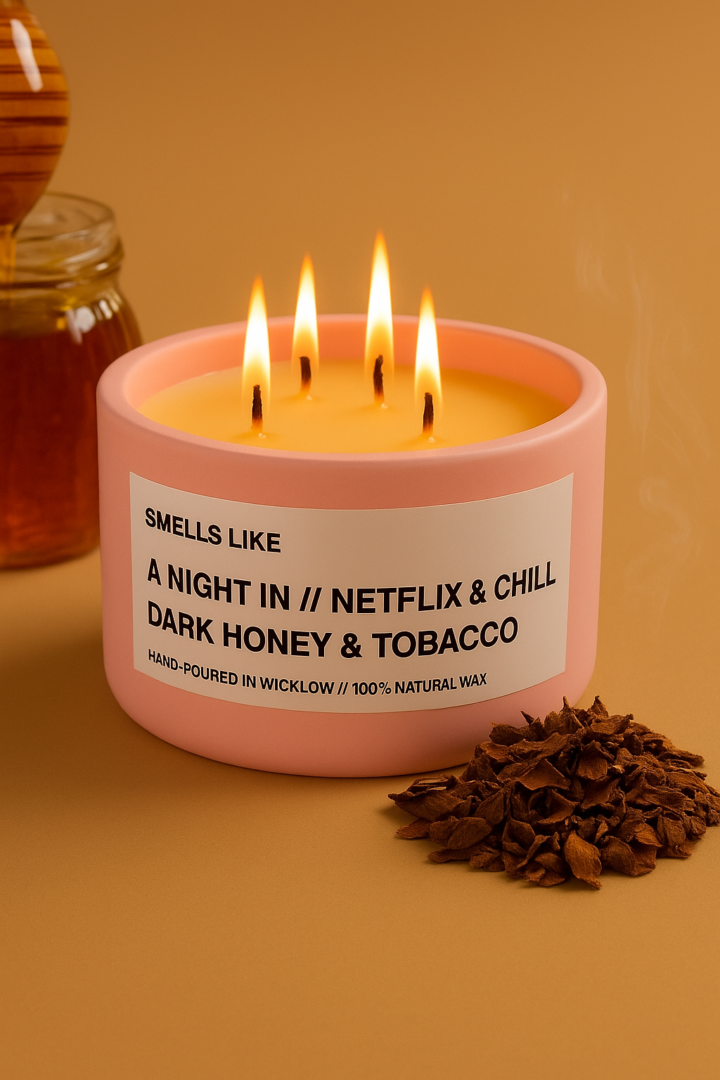 Smells Like Dark honey & tobacco Large Scented Candle - Baby Pink Ceramic Candle - hand-poured candle - 100% natural Rapeseed candle wax, Coconut candle wax & Beeswax Candle wax -Made in Wicklow Ireland