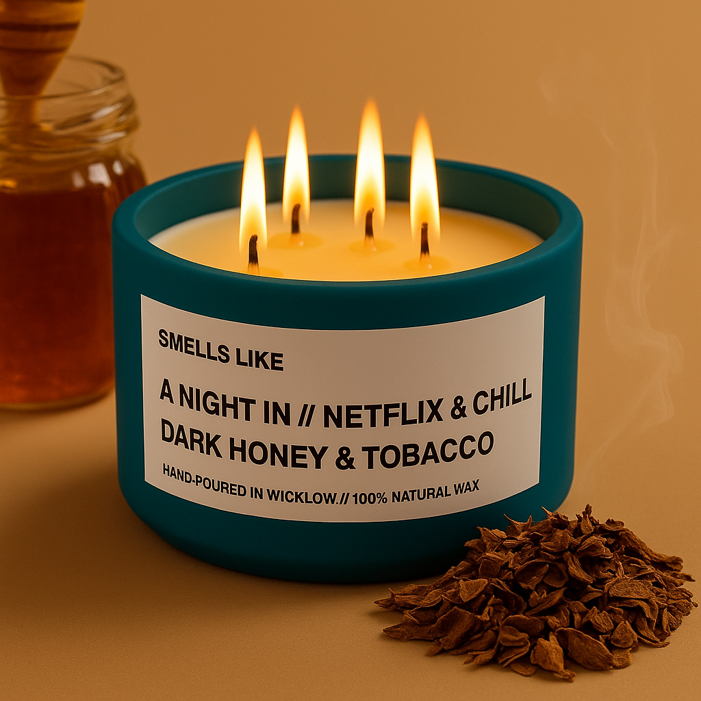 Smells Like Dark honey & tobacco Large Scented Candle - Deep Teal Ceramic Candle - hand-poured candle - 100% natural Rapeseed candle wax, Coconut candle wax & Beeswax Candle wax -Made in Wicklow Ireland