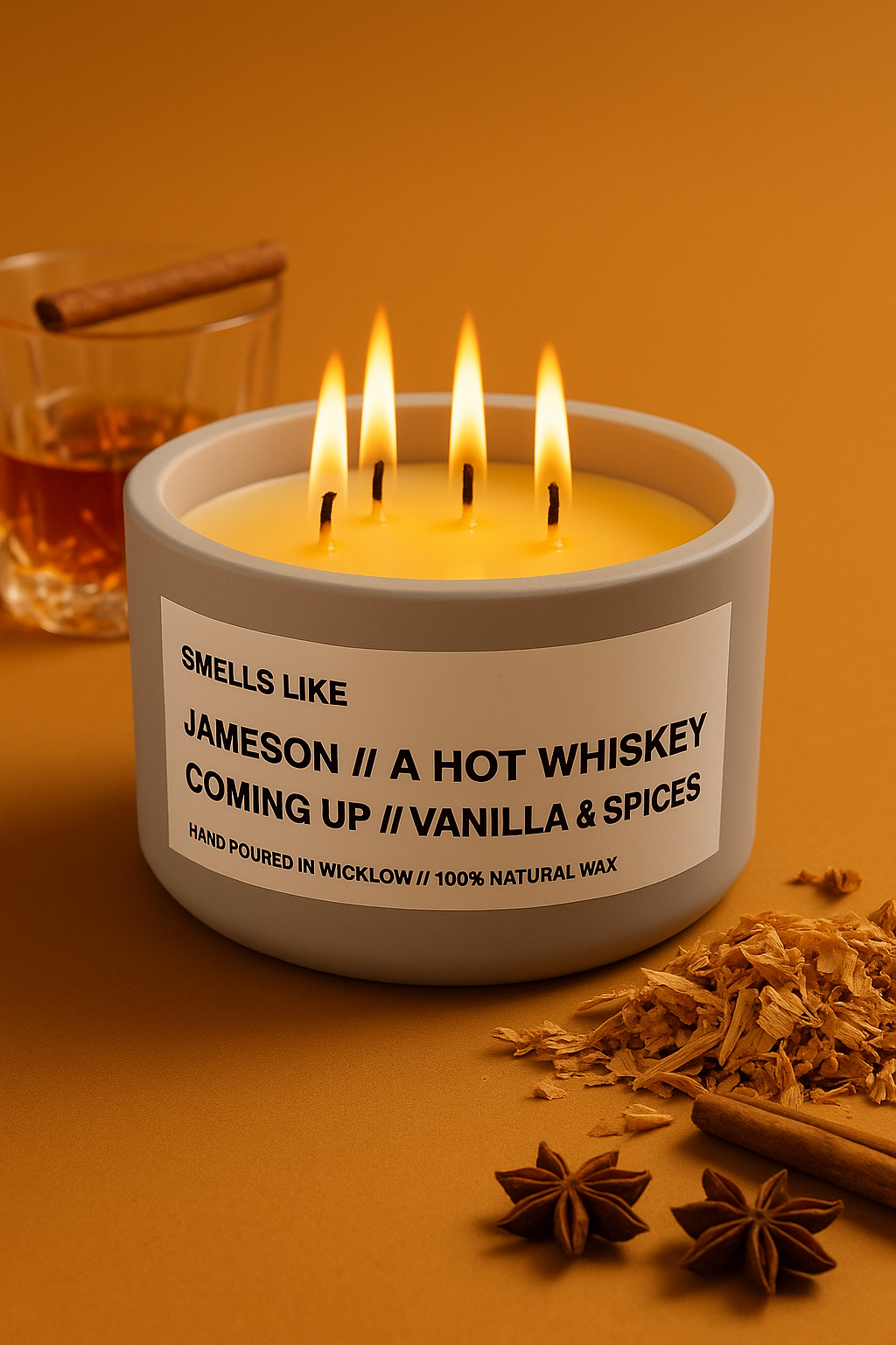 Smells Like Jameson Irish Whiskey Large Scented Candle - Light Grey Ceramic Candle – vanilla , sherry and spices - 100% natural Rapeseed candle wax, Coconut candle wax & Beeswax Candle wax -Made in Wicklow Ireland
