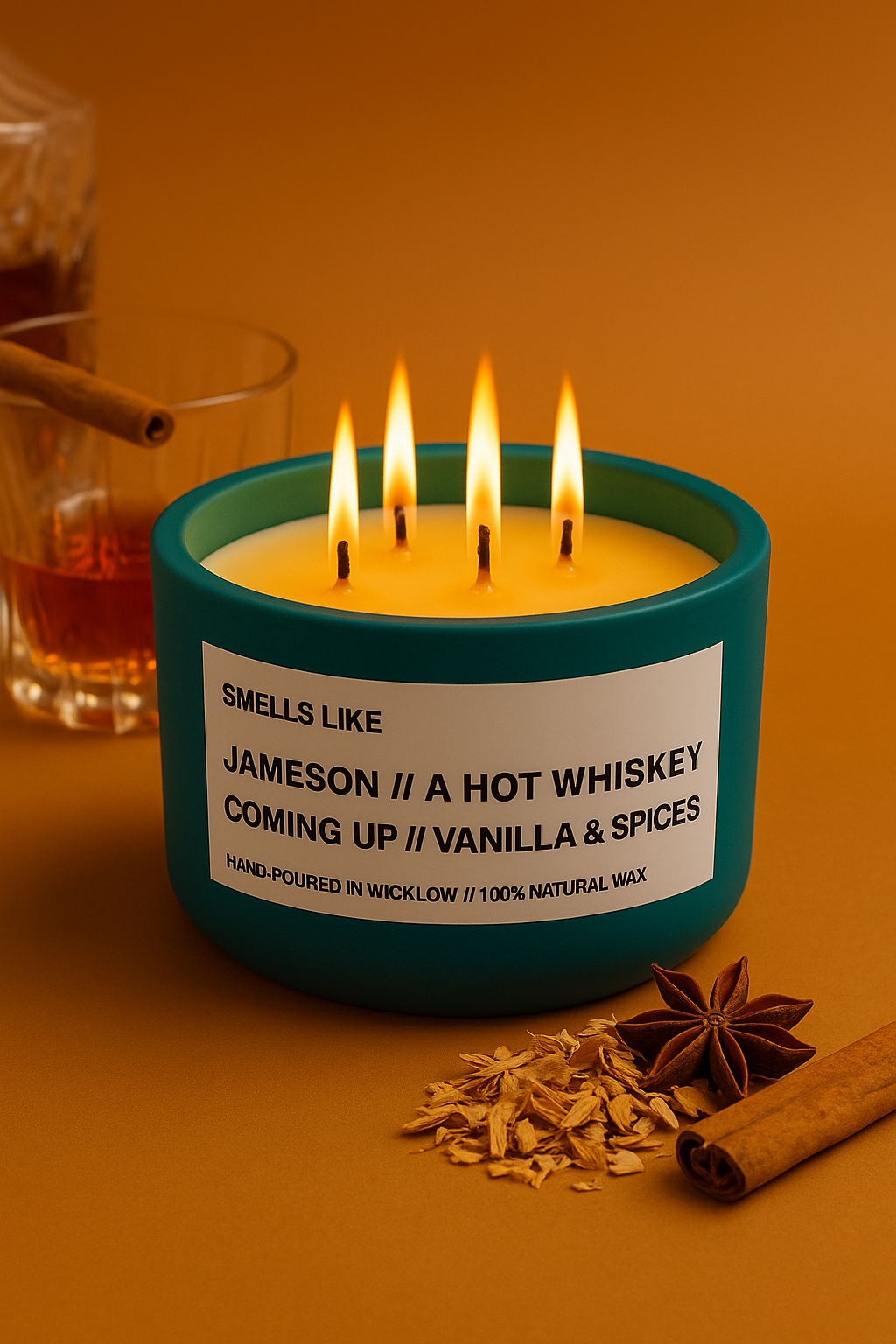 Smells Like Jameson Irish Whiskey Large Scented Candle - Teal Ceramic Candle – vanilla , sherry and spices - 100% natural Rapeseed candle wax, Coconut candle wax & Beeswax Candle wax -Made in Wicklow Ireland