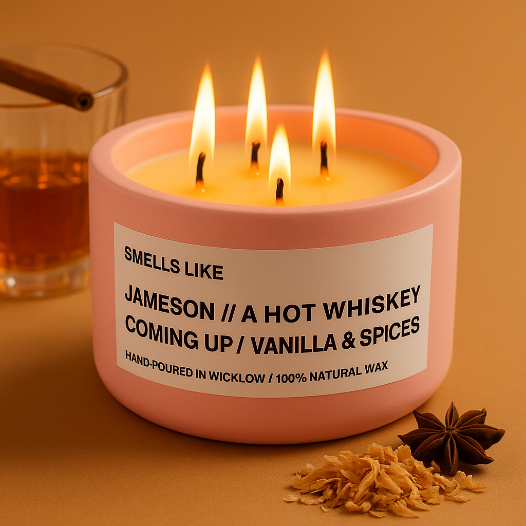 Smells Like Jameson Irish Whiskey Large Scented Candle - Pink Ceramic Candle – vanilla , sherry and spices - 100% natural Rapeseed candle wax, Coconut candle wax & Beeswax Candle wax -Made in Wicklow Ireland