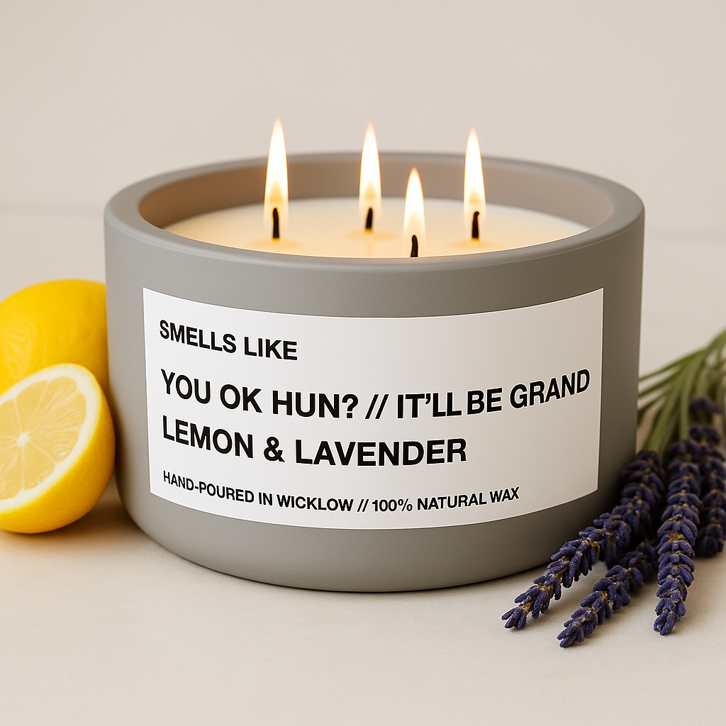 Smells Like It'll Be Grand Large Scented Candle - Light Grey Ceramic Candle – lemon and lavender - 100% natural Rapeseed candle wax, Coconut candle wax & Beeswax Candle wax -Made in Wicklow Ireland