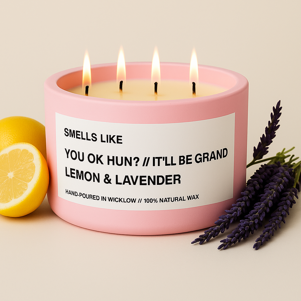 Smells Like It'll Be Grand Large Scented Candle - Baby Pink Ceramic Candle – lemon and lavender - 100% natural Rapeseed candle wax, Coconut candle wax & Beeswax Candle wax -Made in Wicklow Ireland