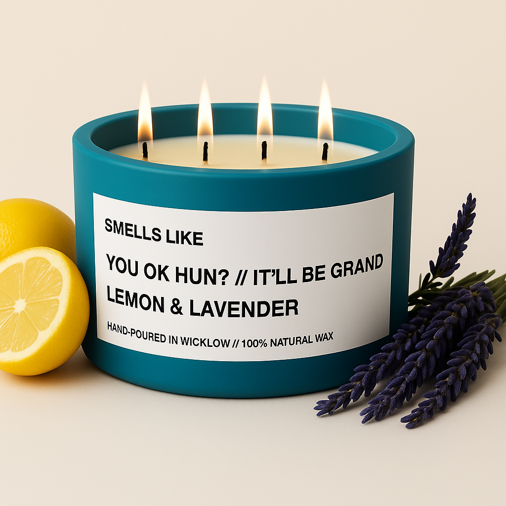 Smells Like It'll Be Grand Large Scented Candle - Teal Ceramic Candle – lemon and lavender - 100% natural Rapeseed candle wax, Coconut candle wax & Beeswax Candle wax -Made in Wicklow Ireland