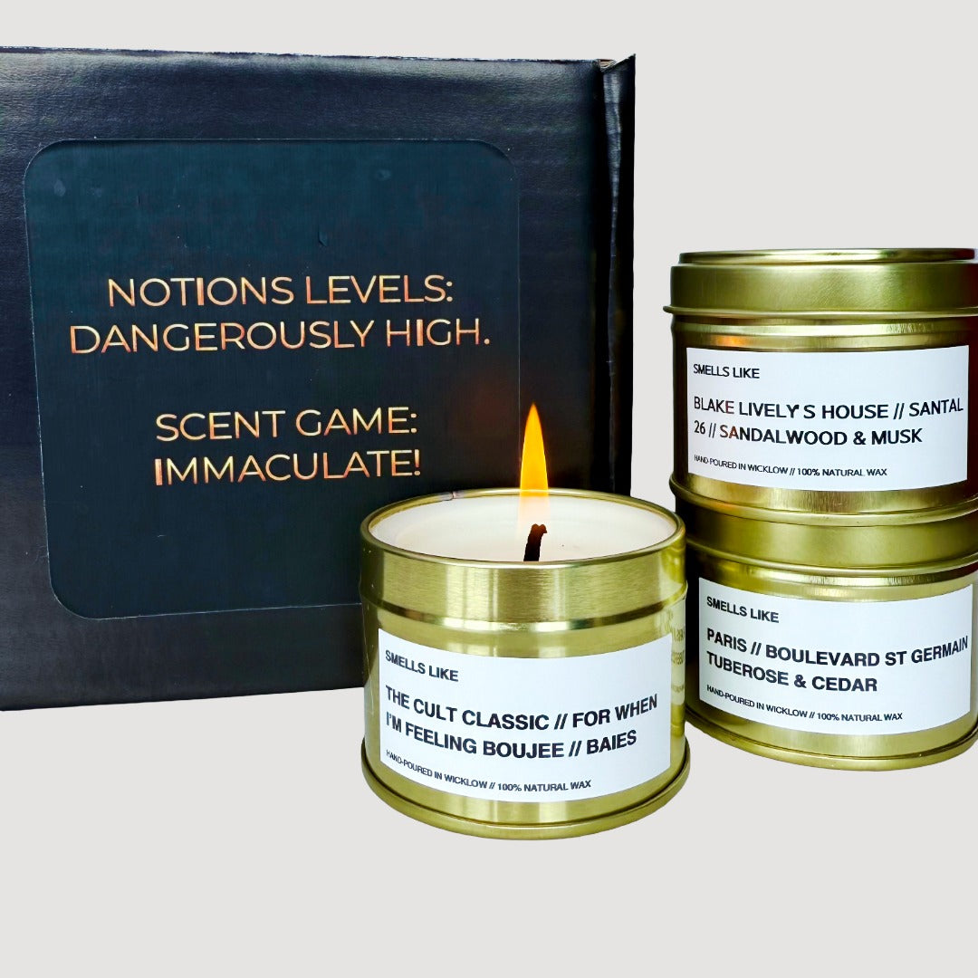 Smells Like Notions Candle Collection - Gold Tin Candle - hand-poured candle - 100% natural Rapeseed Candle Wax, Coconut Candle Wax & Beeswax Candle Wax -Made in Wicklow Ireland