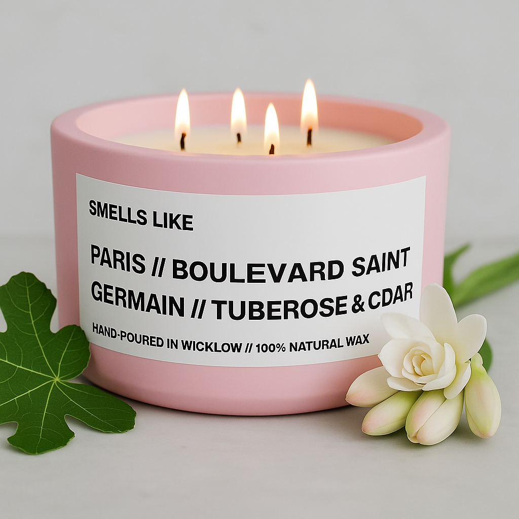 Smells Like Diptyque Saint Germain Inspired Large Scented Candle - Baby Pink Ceramic Candle – bergamot, black pepper and musk - 100% natural Rapeseed candle wax, Coconut candle wax & Beeswax Candle wax -Made in Wicklow Ireland