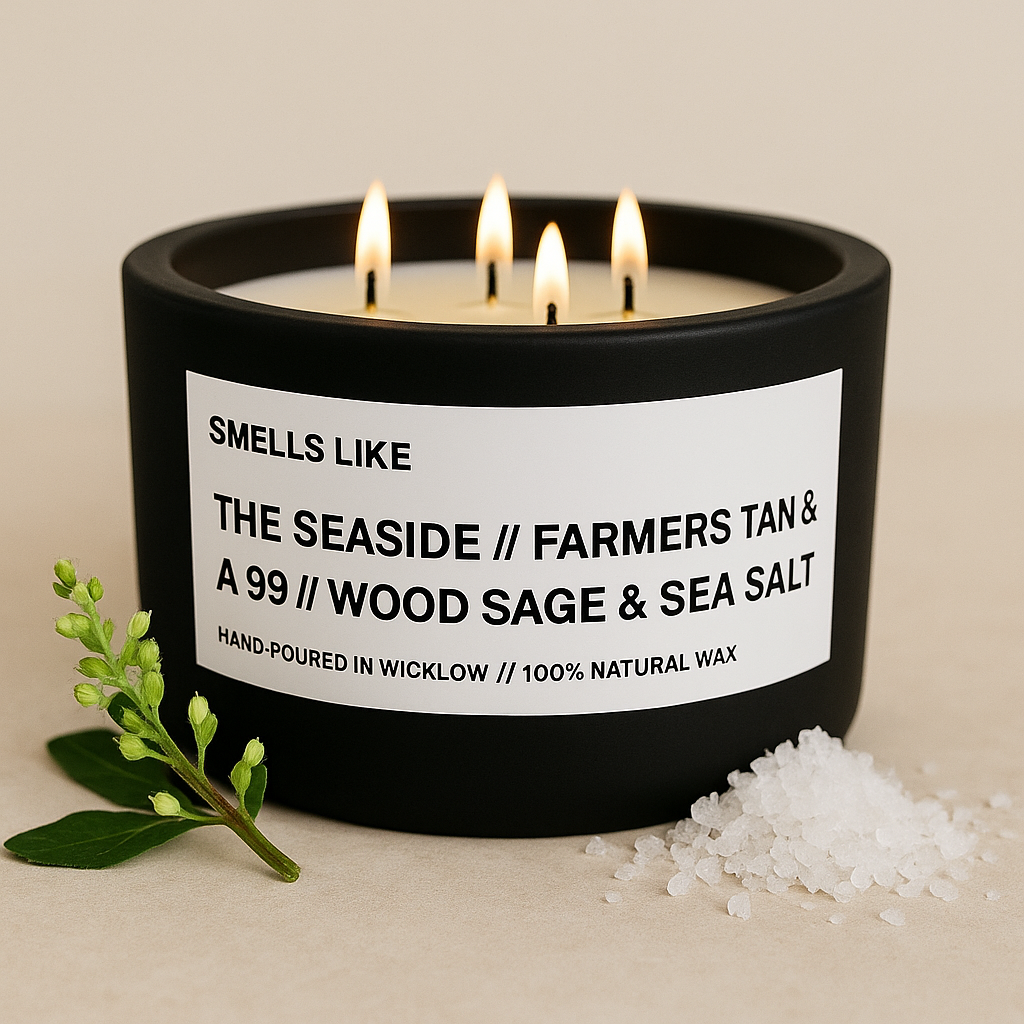 Smells Like Jo Malone Wood Sage and Sea Salt Inspired Large Scented Candle - Black Ceramic Candle – bergamot, sage and amber - 100% natural Rapeseed candle wax, Coconut candle wax & Beeswax Candle wax -Made in Wicklow Ireland