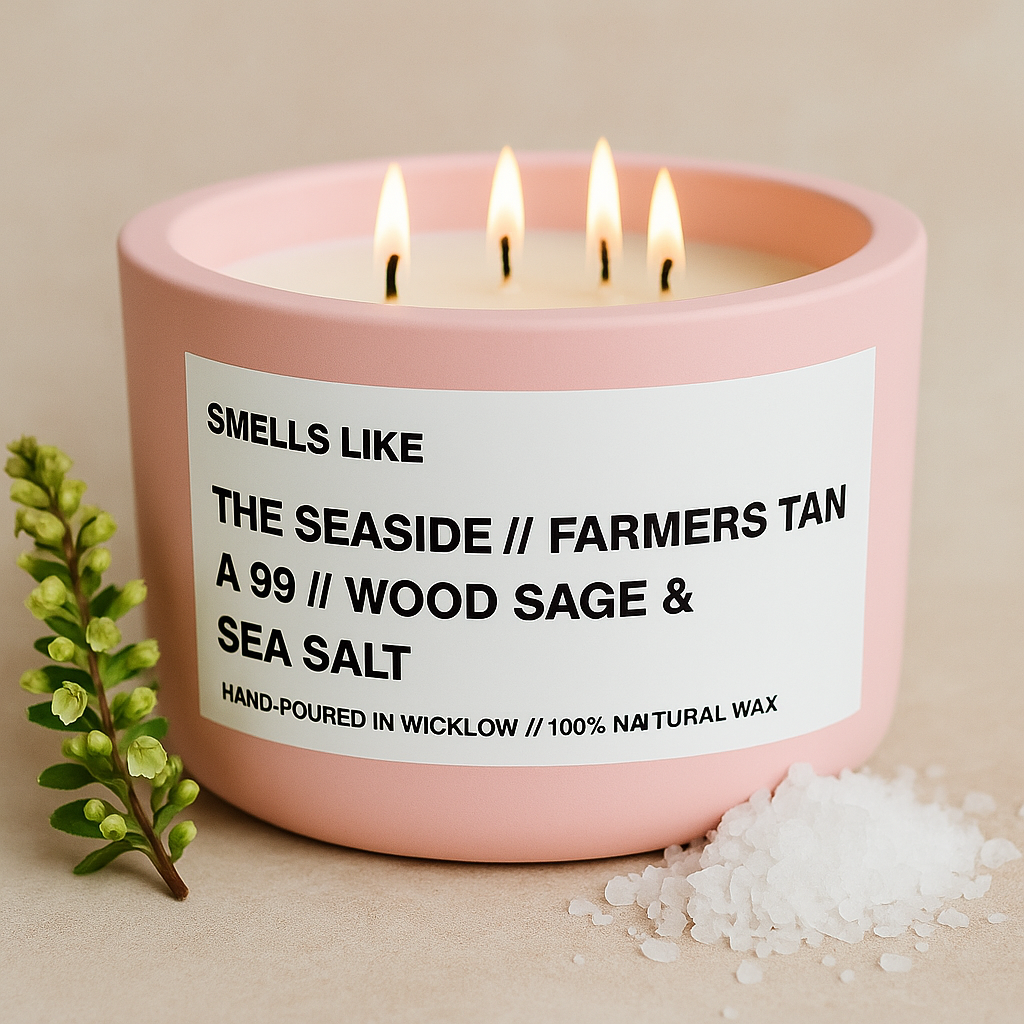 Smells Like Jo Malone Wood Sage and Sea Salt Inspired Large Scented Candle - Baby Pink Ceramic Candle – bergamot, sage and amber - 100% natural Rapeseed candle wax, Coconut candle wax & Beeswax Candle wax -Made in Wicklow Ireland