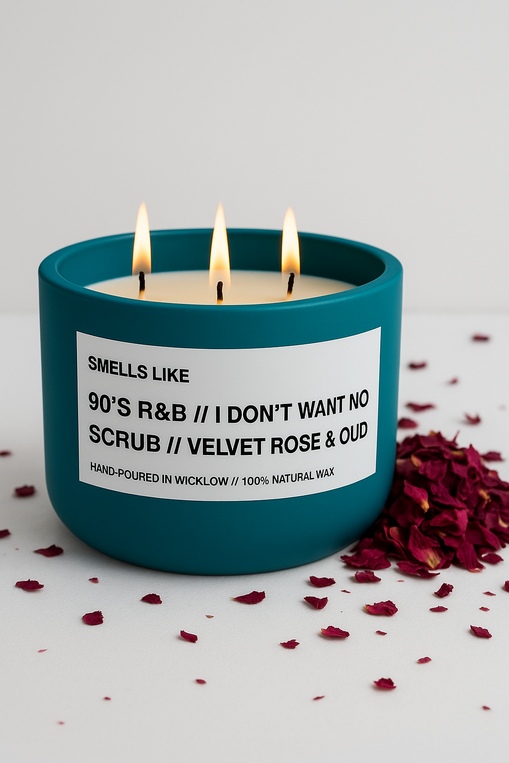 Smells Like Jo Malone Velvet Rose & Oud Dupe Large Scented Candle - Deep Teal Ceramic Candle - hand-poured candle - 100% natural Rapeseed candle wax, Coconut candle wax & Beeswax Candle wax -Made in Wicklow Ireland