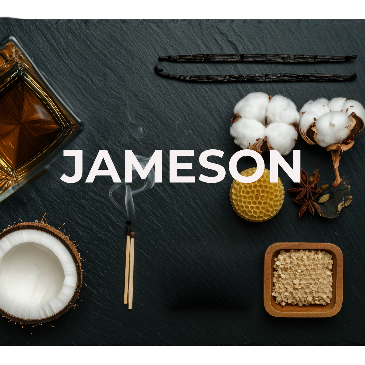 Luxury Jameson scented candle hand-poured in Ireland with custom beeswax, rapeseed and coconut blend. designer-inspired fragrance