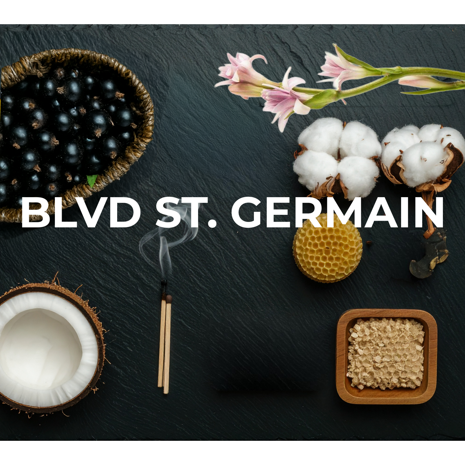 Luxury Blvd St. Germain scented candle hand-poured in Ireland with custom beeswax, rapeseed and coconut blend. designer-inspired fragrance