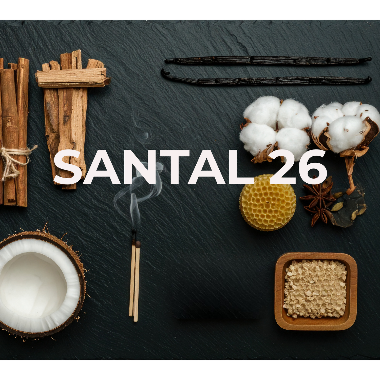 Luxury Santal 26 scented candle hand-poured in Ireland with custom beeswax, rapeseed and coconut blend. designer-inspired fragrance
