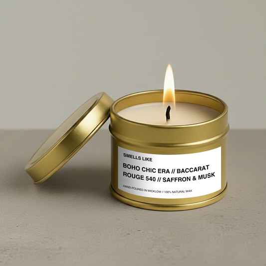 Smells Like Baccarat Rouge 540 Dupe Scented Candle - Gold Tin Candle - hand-poured candle - 100% natural Rapeseed Candle Wax, Coconut Candle Wax & Beeswax Candle Wax -Made in Wicklow Ireland
