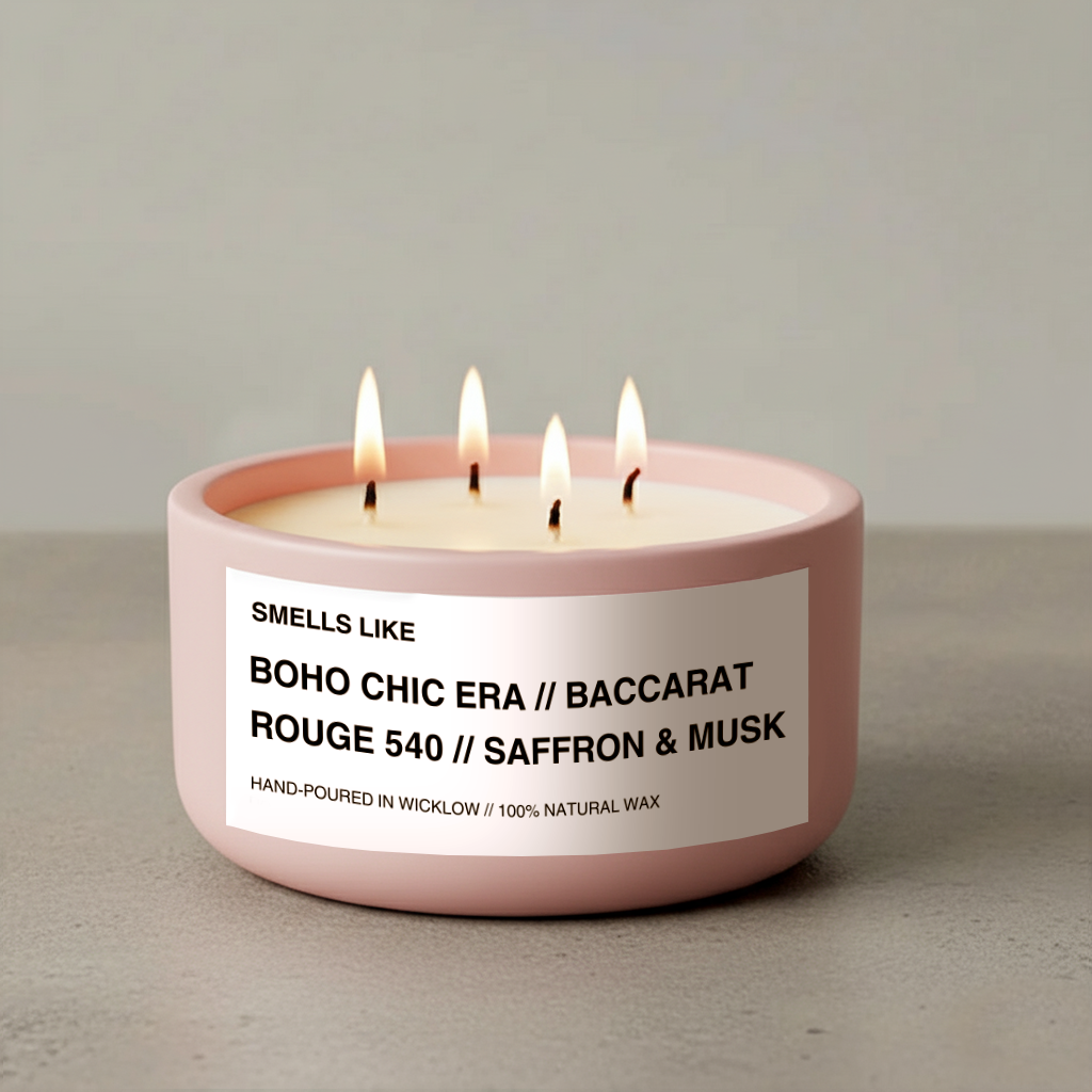 Smells Like Baccarat Rouge 540 Inspired Large Scented Candle - Baby Pink Ceramic Candle - hand-poured candle - 100% natural Rapeseed candle wax, Coconut candle wax & Beeswax Candle wax - Made in Wicklow Ireland