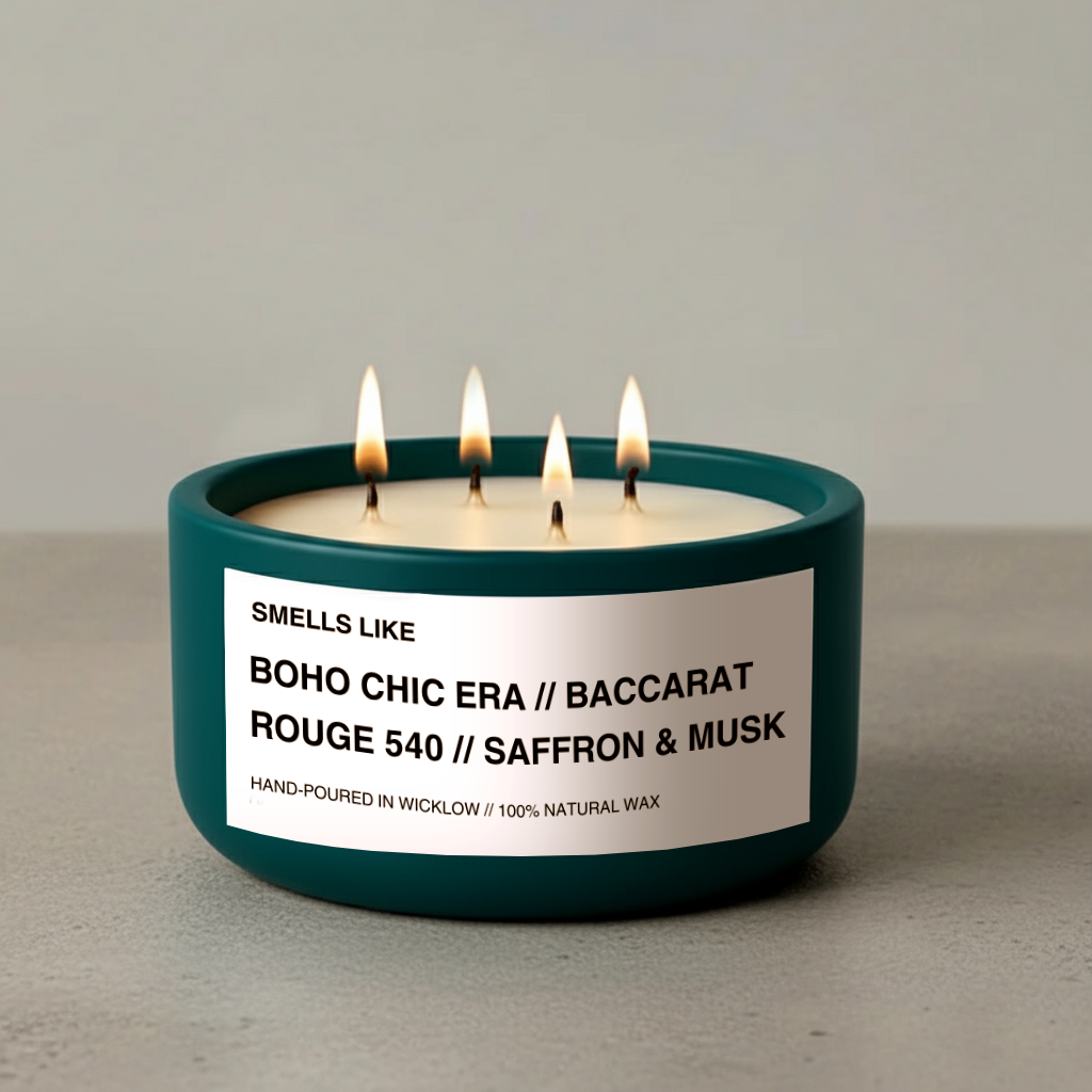 Smells Like Baccarat Rouge 540 Inspired Large Scented Candle - Deep Teal Ceramic Candle - hand-poured candle - 100% natural Rapeseed candle wax, Coconut candle wax & Beeswax Candle wax -Made in Wicklow Ireland