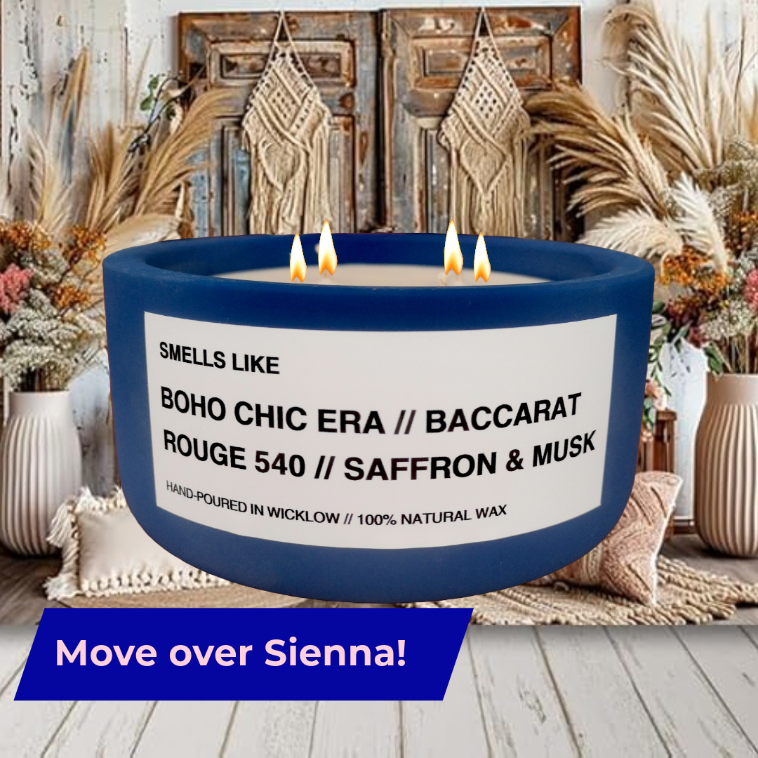 Smells Like Baccarat Rouge 540 Inspired Large Scented Candle - Electric Blue Ceramic Candle - hand-poured candle - 100% natural Rapeseed candle wax, Coconut candle wax & Beeswax Candle wax -Made in Wicklow Ireland