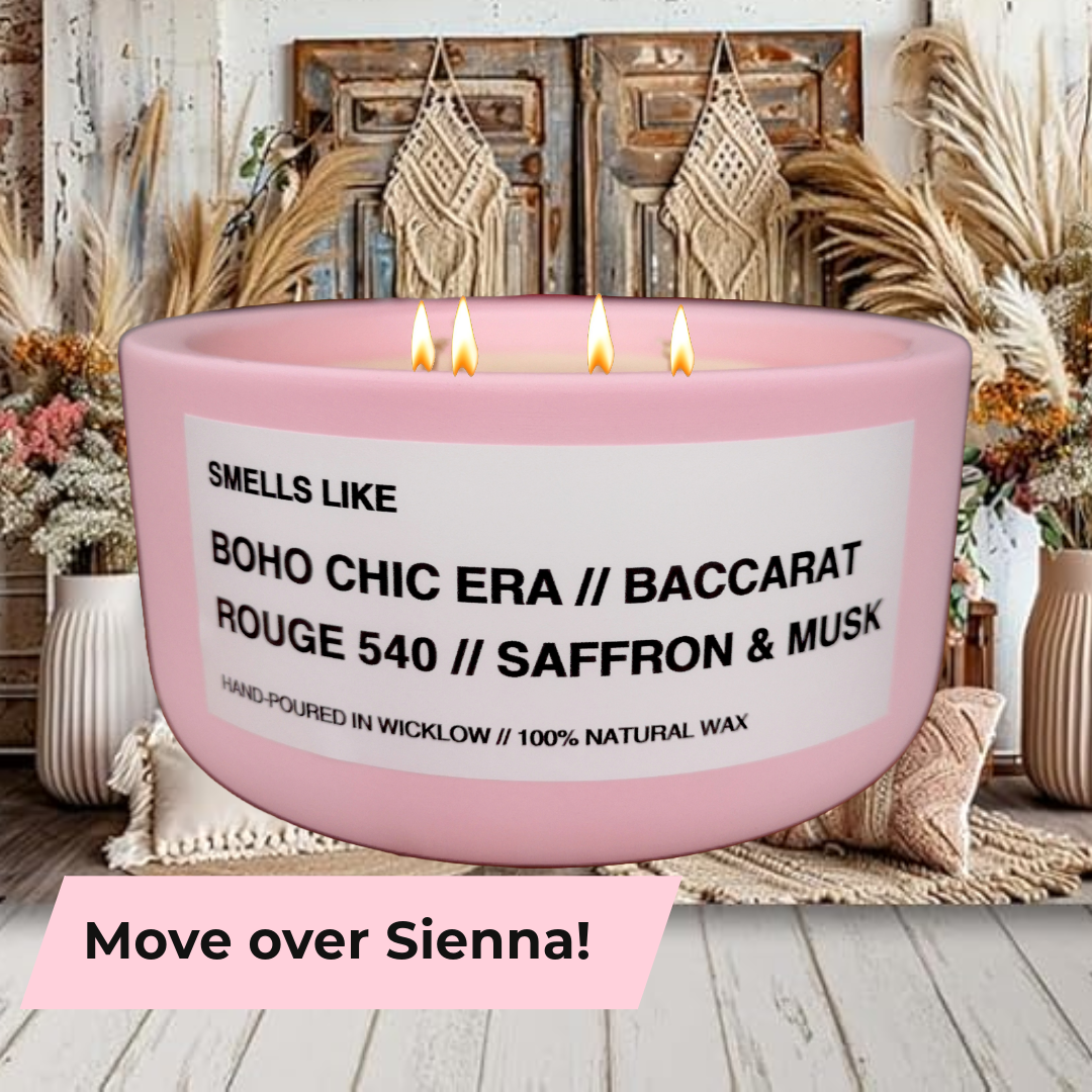 Smells Like Baccarat Rouge 540 Inspired Large Scented Candle - Baby Pink Ceramic Candle - hand-poured candle - 100% natural Rapeseed candle wax, Coconut candle wax & Beeswax Candle wax - Made in Wicklow Ireland