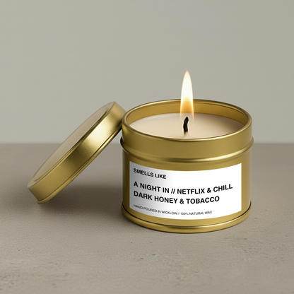 Smells Like Dark honey & tobacco Scented Candle - Gold Tin Candle - hand-poured candle - 100% natural Rapeseed Candle Wax, Coconut Candle Wax & Beeswax Candle Wax -Made in Wicklow Ireland