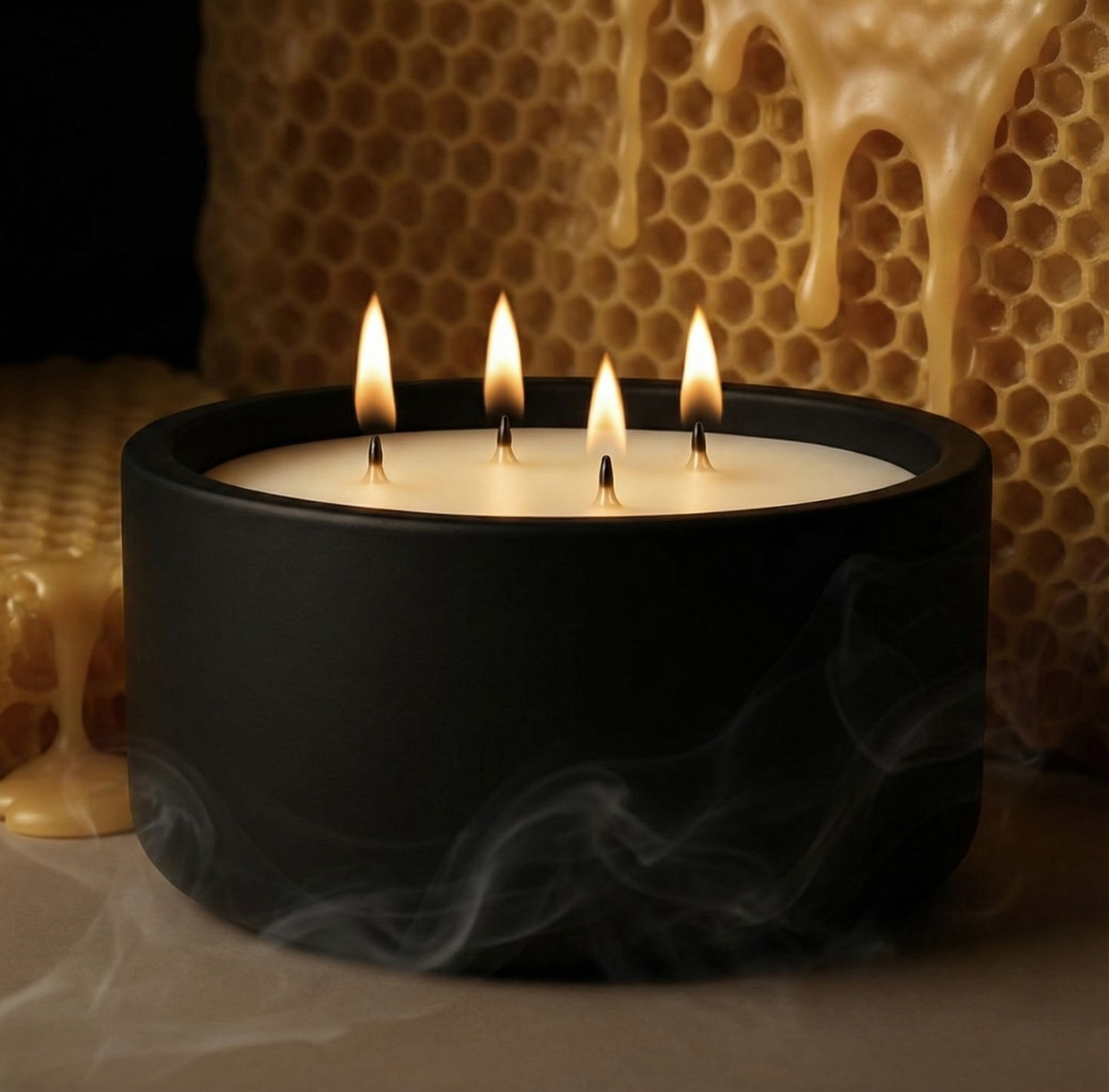 DARK HONEY & TOBACCO // 390G LARGE 4 WICK CERAMIC CANDLE