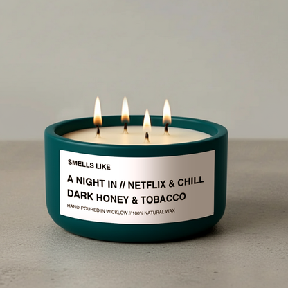 Smells Like Dark honey & tobacco Large Scented Candle - Deep Teal Ceramic Candle - hand-poured candle - 100% natural Rapeseed candle wax, Coconut candle wax & Beeswax Candle wax -Made in Wicklow Ireland