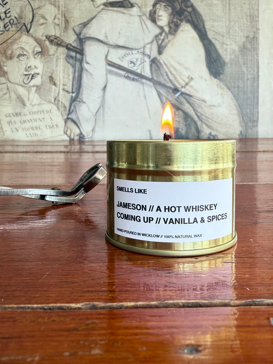 Smells Like Jameson Irish Whiskey Scented Candle – Gold Tin Candle - hand-poured candle - 100% natural Rapeseed Candle Wax, Coconut Candle Wax & Beeswax Candle Wax -Made in Wicklow Ireland