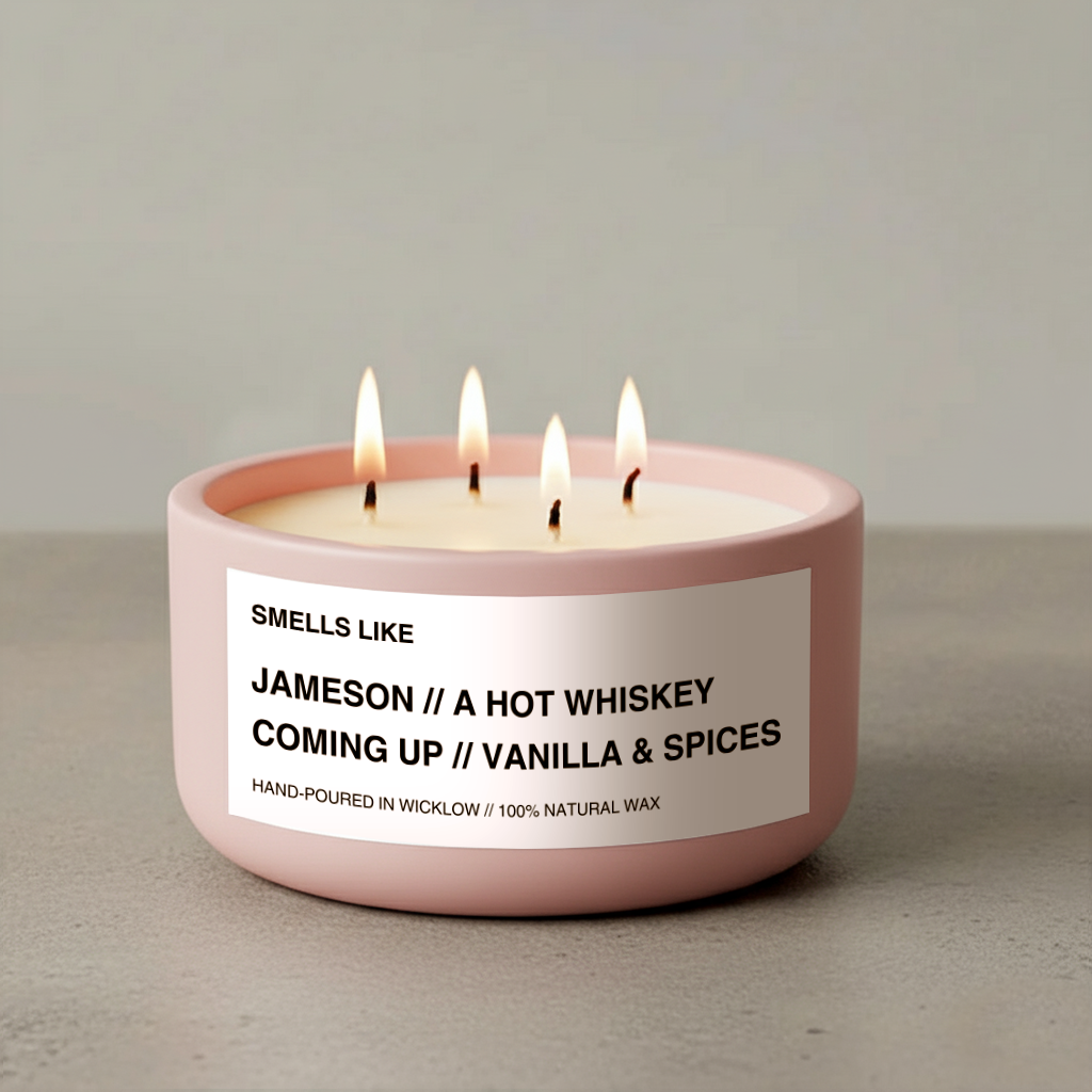 Smells Like Jameson Irish Whiskey Large Scented Candle - Pink Ceramic Candle – vanilla , sherry and spices - 100% natural Rapeseed candle wax, Coconut candle wax & Beeswax Candle wax -Made in Wicklow Ireland