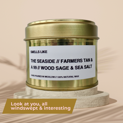 Smells Like Jo Malone Wood Sage and Sea Salt Inspired Large Scented Candle - Gold Tin Candle – bergamot, sage and amber - 100% natural Rapeseed candle wax, Coconut candle wax & Beeswax Candle wax -Made in Wicklow Ireland