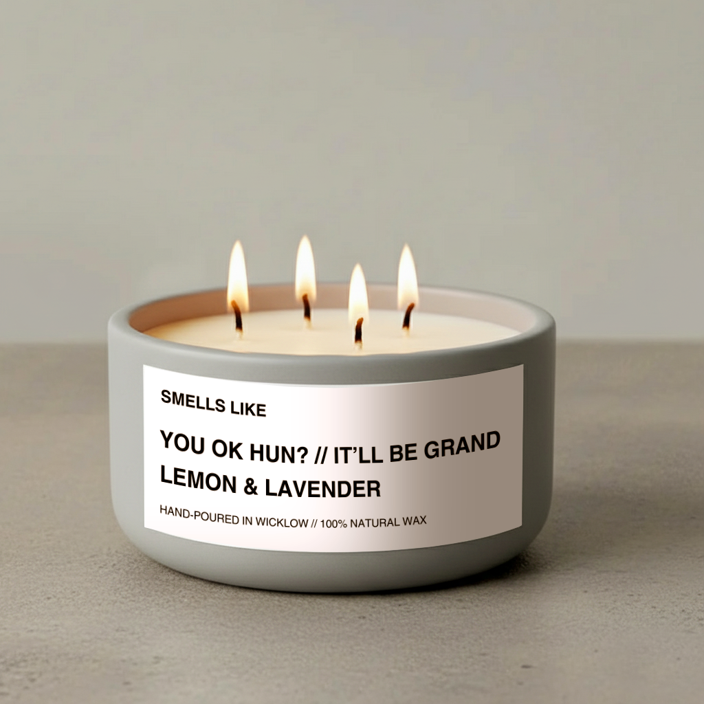 Smells Like It'll Be Grand Large Scented Candle - Light Grey Ceramic Candle – lemon and lavender - 100% natural Rapeseed candle wax, Coconut candle wax & Beeswax Candle wax -Made in Wicklow Ireland