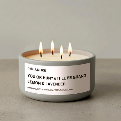 Smells Like It'll Be Grand Large Scented Candle - Light Grey Ceramic Candle – lemon and lavender - 100% natural Rapeseed candle wax, Coconut candle wax & Beeswax Candle wax -Made in Wicklow Ireland