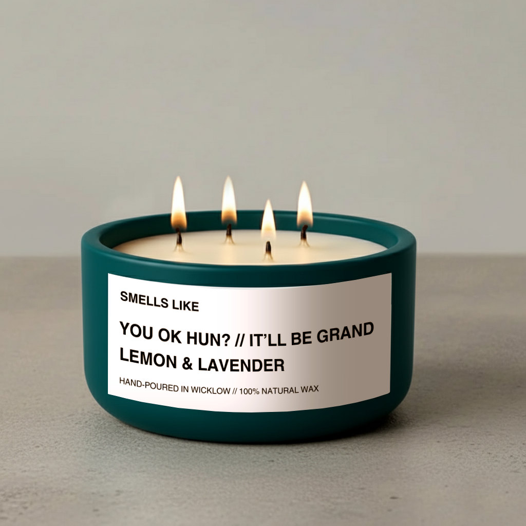 Smells Like It'll Be Grand Large Scented Candle - Teal Ceramic Candle – lemon and lavender - 100% natural Rapeseed candle wax, Coconut candle wax & Beeswax Candle wax -Made in Wicklow Ireland