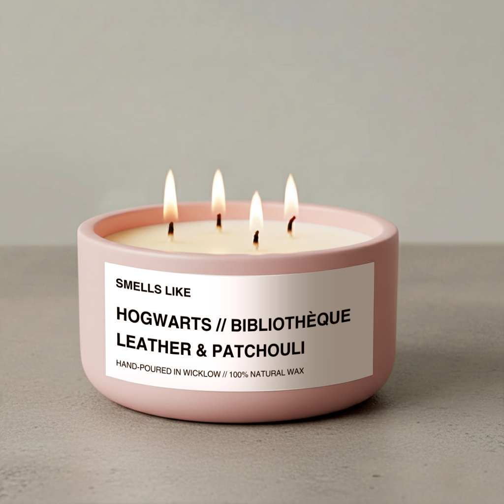 Smells Like Byredo Bibliotheque Dupe Large Scented Candle - Pink Ceramic Candle - distressed leather and wild patchouli - 100% natural Rapeseed candle wax, Coconut candle wax & Beeswax Candle wax -Made in Wicklow Ireland