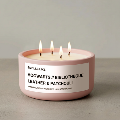 Smells Like Byredo Bibliotheque Dupe Large Scented Candle - Pink Ceramic Candle - distressed leather and wild patchouli - 100% natural Rapeseed candle wax, Coconut candle wax & Beeswax Candle wax -Made in Wicklow Ireland