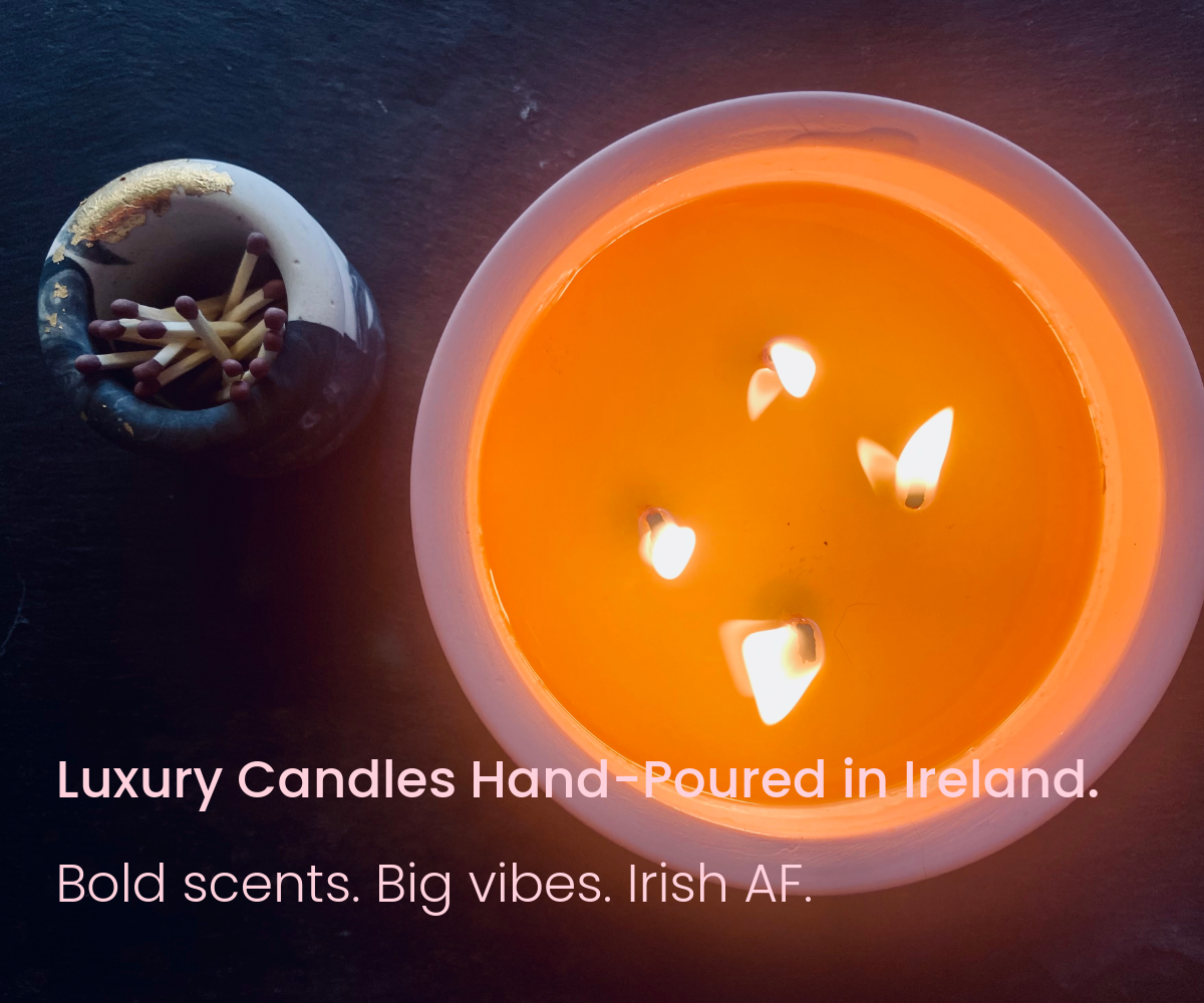 Luxury candles hand-poured in Ireland with a custom wax blend of beeswax, rapeseed and coconut wax.