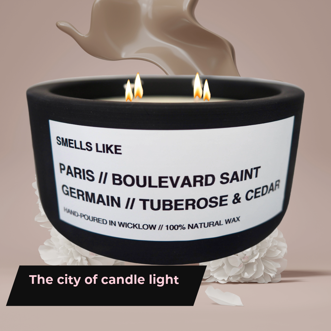 Smells Like Diptyque Saint Germain Inspired Large Scented Candle - Matt Black Ceramic Candle – bergamot, black pepper and musk - 100% natural Rapeseed candle wax, Coconut candle wax & Beeswax Candle wax -Made in Wicklow Ireland