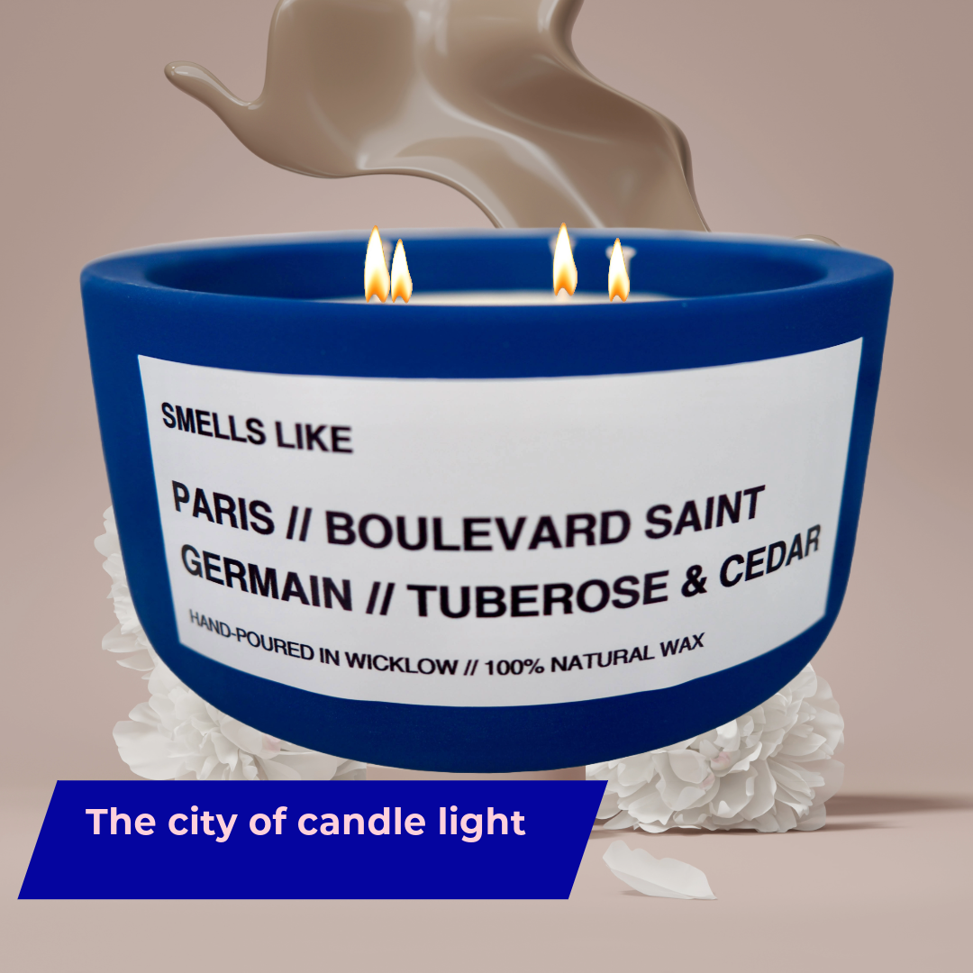 Smells Like Diptyque Saint Germain Inspired Large Scented Candle - Blue Ceramic Candle – bergamot, black pepper and musk - 100% natural Rapeseed candle wax, Coconut candle wax & Beeswax Candle wax -Made in Wicklow Ireland