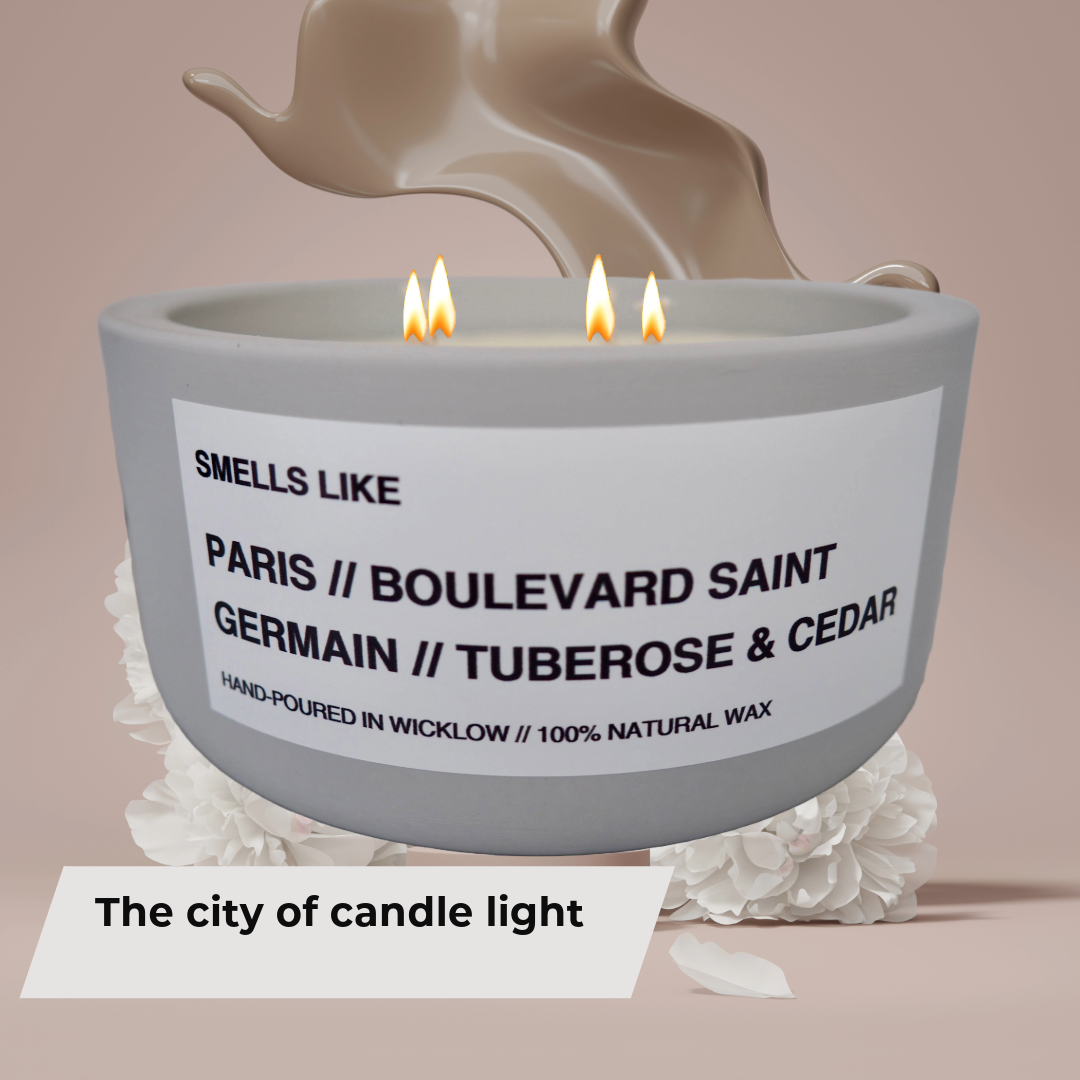 Smells Like Diptyque Saint Germain Inspired Large Scented Candle - Light Grey Ceramic Candle – bergamot, black pepper and musk - 100% natural Rapeseed candle wax, Coconut candle wax & Beeswax Candle wax -Made in Wicklow Ireland