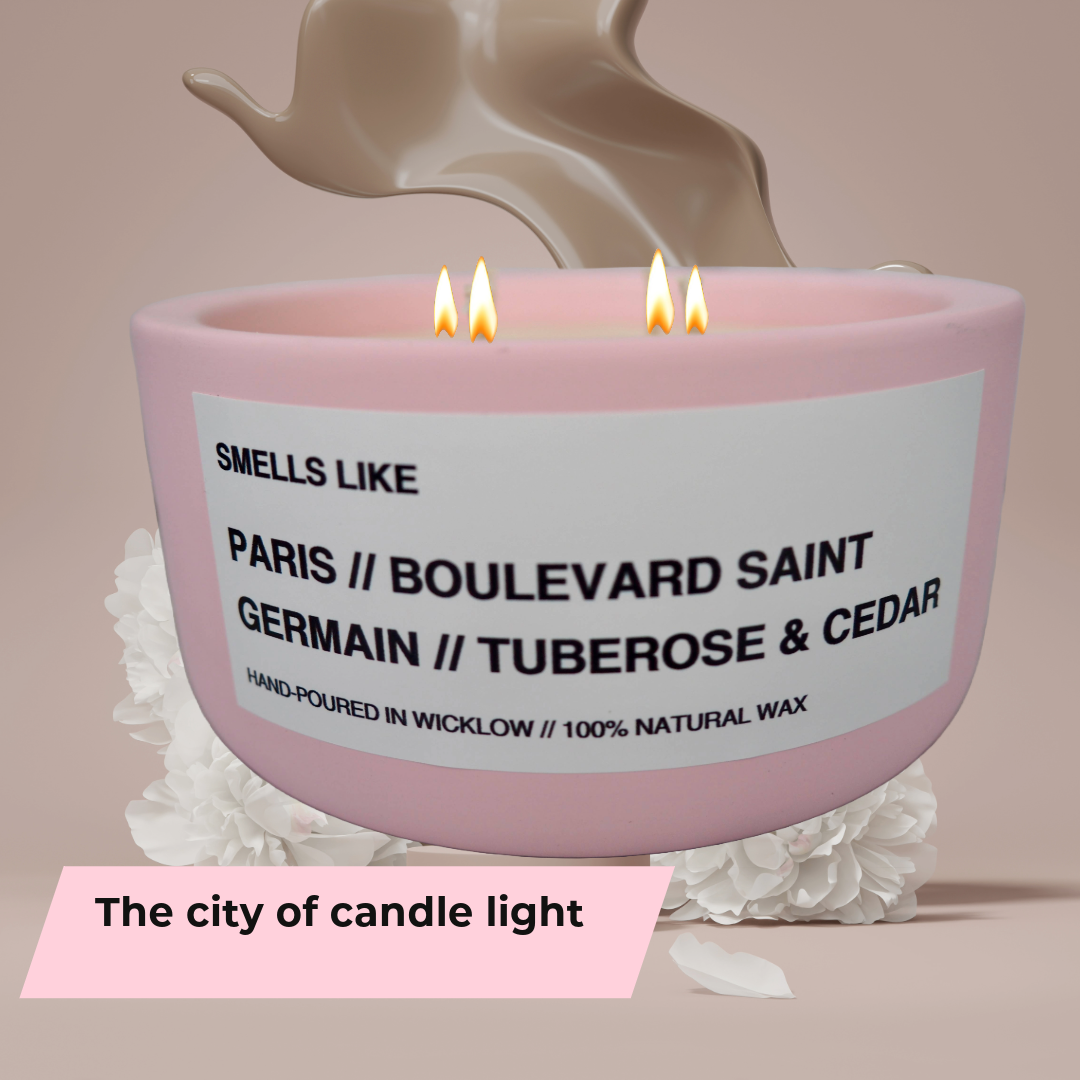 Smells Like Diptyque Saint Germain Inspired Large Scented Candle - Baby Pink Ceramic Candle – bergamot, black pepper and musk - 100% natural Rapeseed candle wax, Coconut candle wax & Beeswax Candle wax -Made in Wicklow Ireland