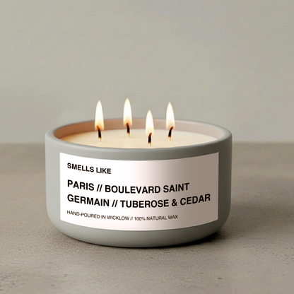 Smells Like Diptyque Saint Germain Inspired Large Scented Candle - Light Grey Ceramic Candle – bergamot, black pepper and musk - 100% natural Rapeseed candle wax, Coconut candle wax & Beeswax Candle wax -Made in Wicklow Ireland