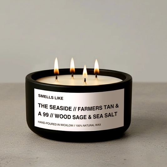 Smells Like Jo Malone Wood Sage and Sea Salt Inspired Large Scented Candle - Black Ceramic Candle – bergamot, sage and amber - 100% natural Rapeseed candle wax, Coconut candle wax & Beeswax Candle wax -Made in Wicklow Ireland