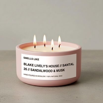 Smells Like Le Labo Santal 26 Dupe Scented Candle – Blake Lively House -  Baby Pink Ceramic Candle - hand-poured candle - 100% natural Rapeseed candle wax, Coconut candle wax & Beeswax Candle wax -Made in Wicklow Ireland