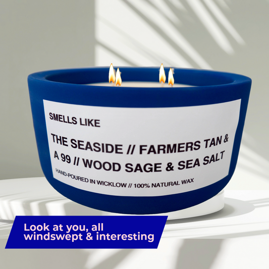 Smells Like Jo Malone Wood Sage and Sea Salt Inspired Large Scented Candle - Blue Ceramic Candle – bergamot, sage and amber - 100% natural Rapeseed candle wax, Coconut candle wax & Beeswax Candle wax -Made in Wicklow Ireland